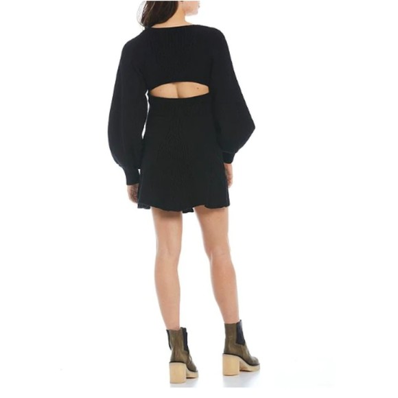 NWOT Free People Emmaline Mini Sweater Dress Size Large Square Neck Cut Out Back - Picture 6 of 11